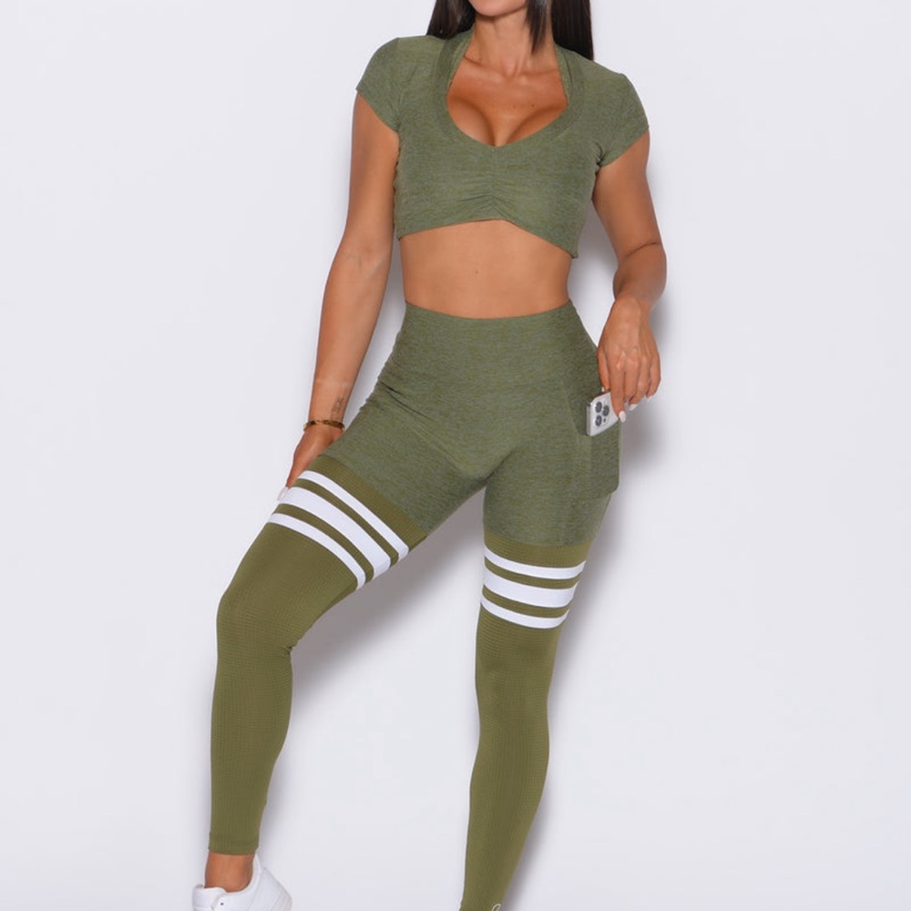 Olive Green Two-Piece Set with Stripes